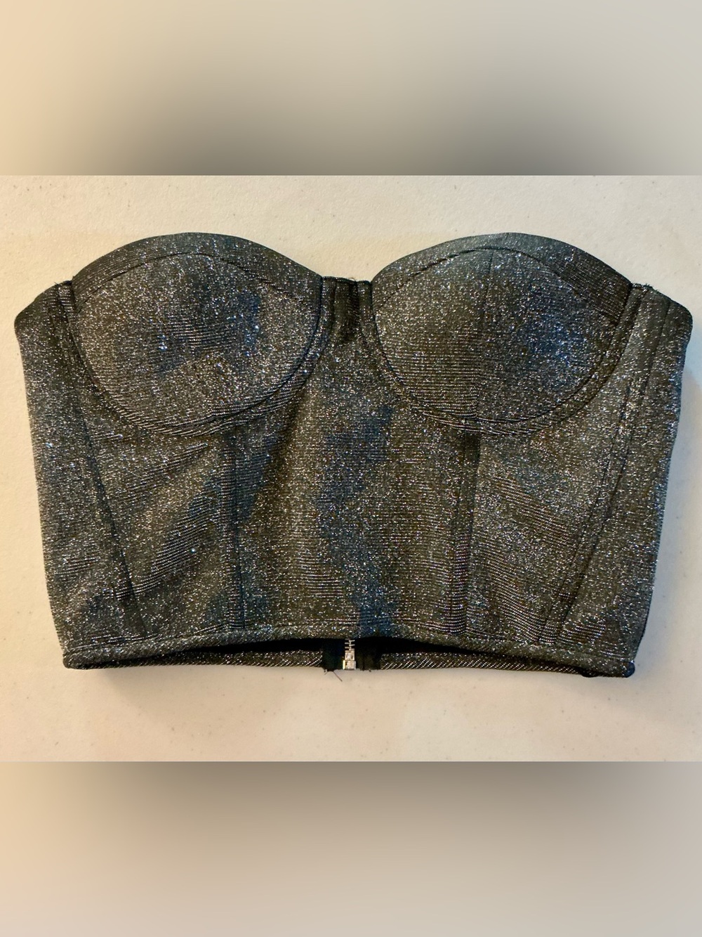 Forever 21 Metallic Shimmer Bustier Corset Top Medium Y2K Party Glam Silver